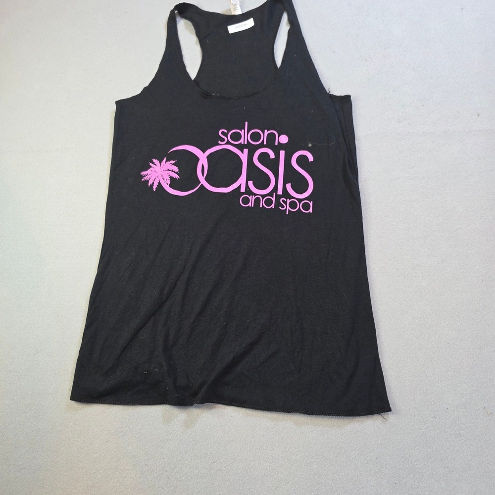 Bella Canvas Salon Oasis Racerback Tank Top Black Pink Distressed Small